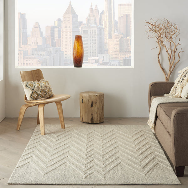 Homeroots 5' X 8' Ivory And Gray Wool Chevron Area Rug  Wool 553519