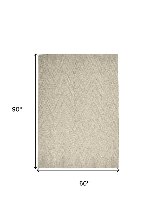 Homeroots 5' X 8' Ivory And Gray Wool Chevron Area Rug  Wool 553519