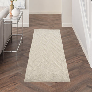 HomeRoots 8' Ivory and Gray Wool Chevron Runner Rug - Modern Style for Hallways, Soft Comfort, and Durability 553520