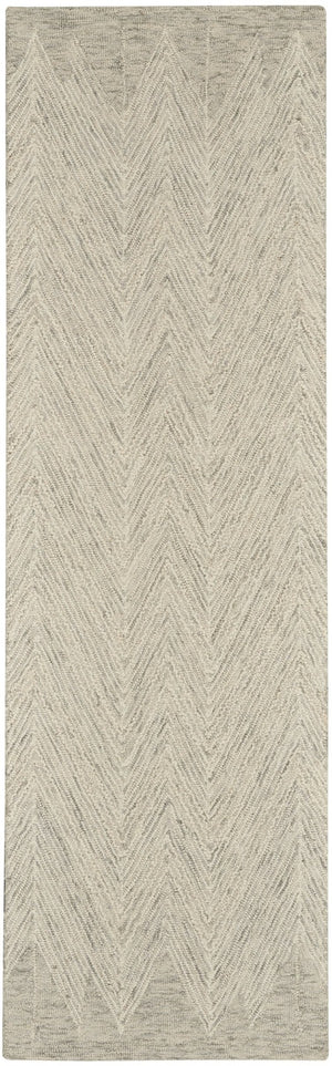 HomeRoots 8' Ivory and Gray Wool Chevron Runner Rug - Modern Style for Hallways, Soft Comfort, and Durability 553520