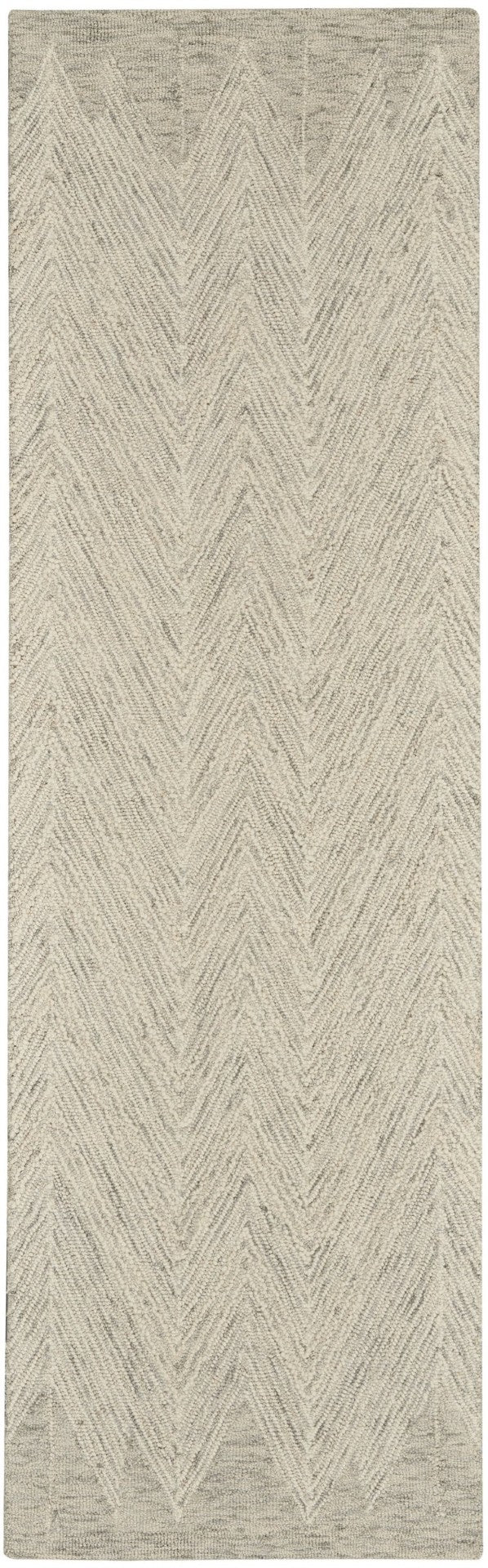 HomeRoots 8' Ivory and Gray Wool Chevron Runner Rug - Modern Style for Hallways, Soft Comfort, and Durability 553520