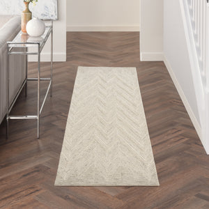 Homeroots 8' Ivory And Gray Wool Chevron Runner Rug  Wool 553520