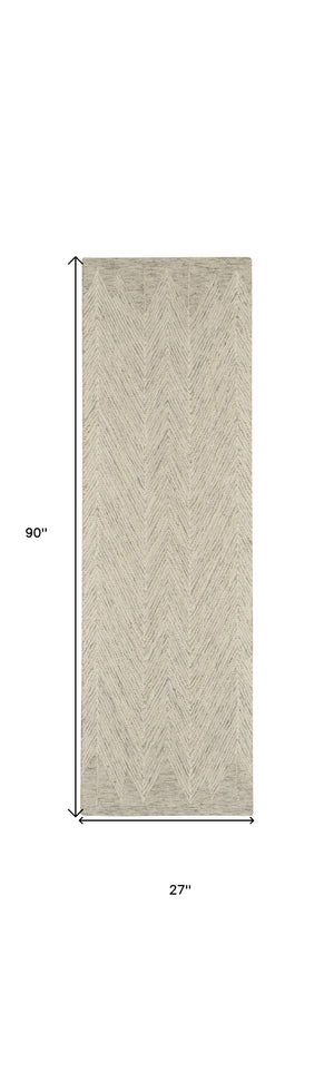 Homeroots 8' Ivory And Gray Wool Chevron Runner Rug  Wool 553520
