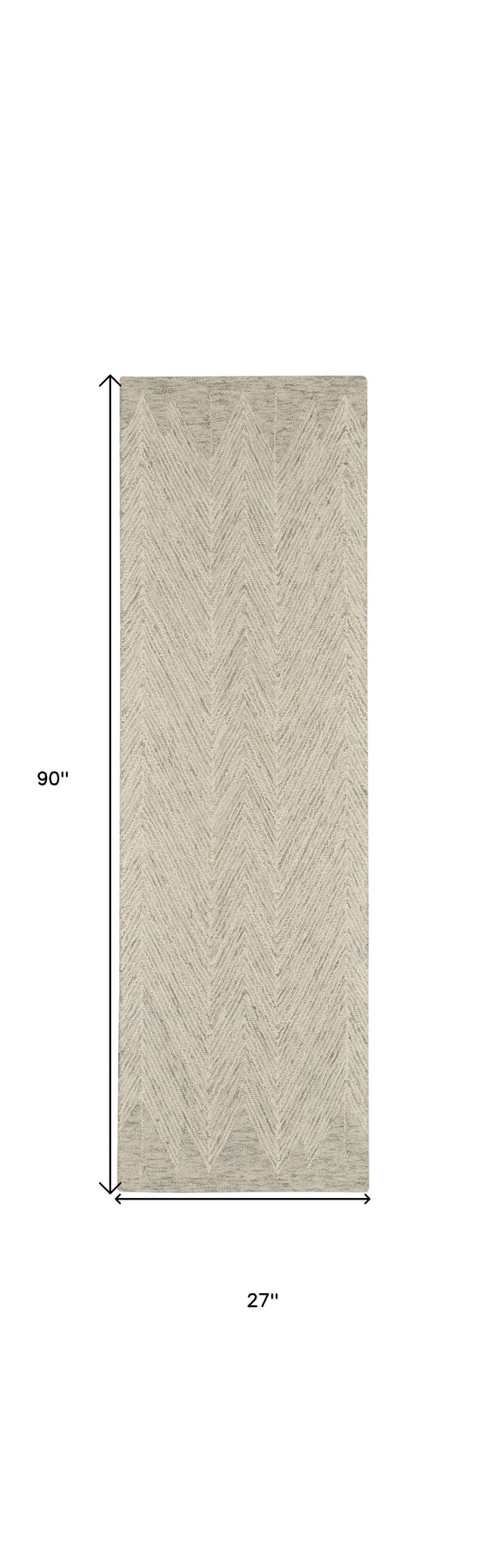 Homeroots 8' Ivory And Gray Wool Chevron Runner Rug  Wool 553520