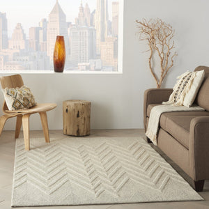 HomeRoots 5' Modern Ivory and Gray Wool Chevron Area Rug – Soft, Stylish Accent for Living Rooms & Bedrooms 4' X 6' 553521