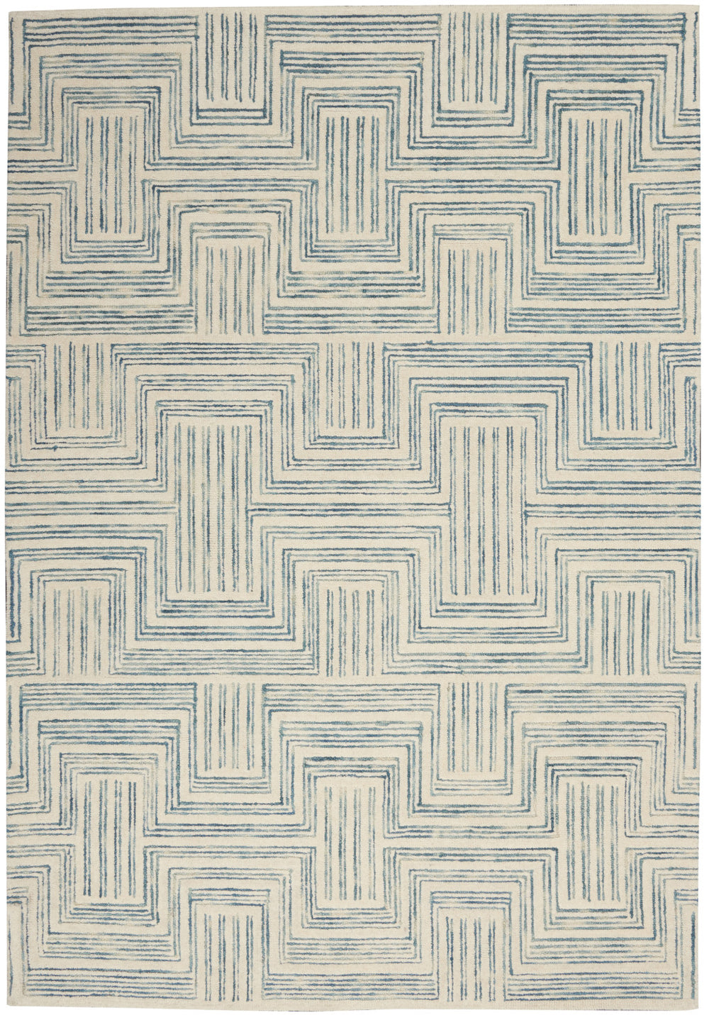 Homeroots 5' X 8' Ivory And Turquoise Wool Geometric Area Rug  Wool 553523