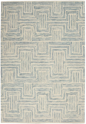 Homeroots 5' X 8' Ivory And Turquoise Wool Geometric Area Rug  Wool 553523