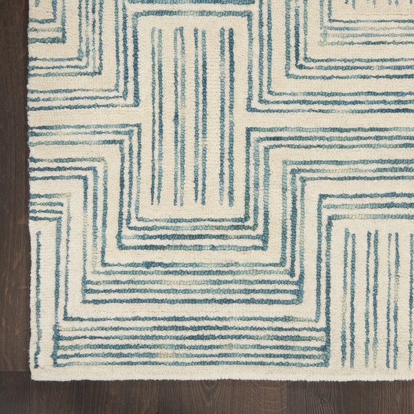 Homeroots 5' X 8' Ivory And Turquoise Wool Geometric Area Rug  Wool 553523