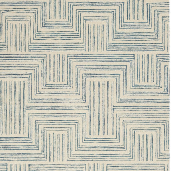 Homeroots 5' X 8' Ivory And Turquoise Wool Geometric Area Rug  Wool 553523