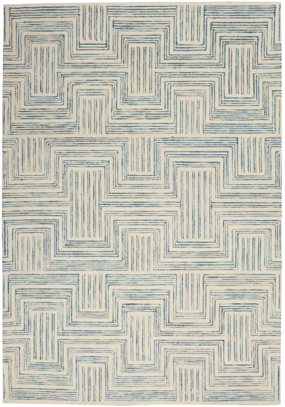 HomeRoots 5' Ivory and Turquoise Wool Geometric Area Rug - Modern Design for Cozy Living Spaces and Style 5' X 8' 553523