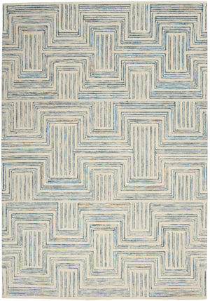 HomeRoots 5' Ivory and Turquoise Wool Geometric Area Rug - Modern Design for Cozy Living Spaces and Style 5' X 8' 553523