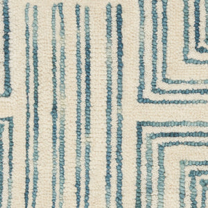 HomeRoots 8' Ivory and Turquoise Wool Geometric Runner Rug - Modern Style for Hallways, Nurseries & More! 553524