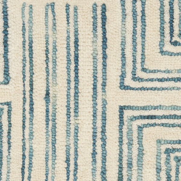HomeRoots 8' Ivory and Turquoise Wool Geometric Runner Rug - Modern Style for Hallways, Nurseries & More! 553524