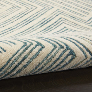 HomeRoots 8' Ivory and Turquoise Wool Geometric Runner Rug - Modern Style for Hallways, Nurseries & More! 553524