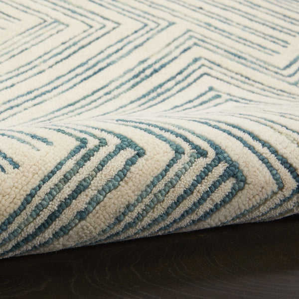 HomeRoots 8' Ivory and Turquoise Wool Geometric Runner Rug - Modern Style for Hallways, Nurseries & More! 553524