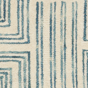 HomeRoots 8' Ivory and Turquoise Wool Geometric Runner Rug - Modern Style for Hallways, Nurseries & More! 553524