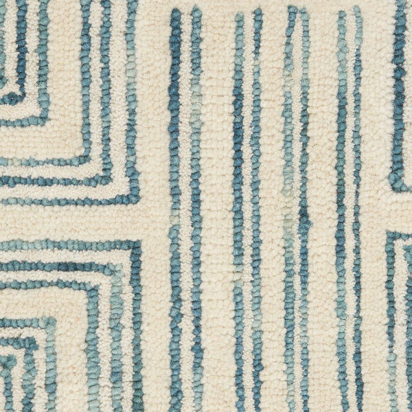 HomeRoots 8' Ivory and Turquoise Wool Geometric Runner Rug - Modern Style for Hallways, Nurseries & More! 553524