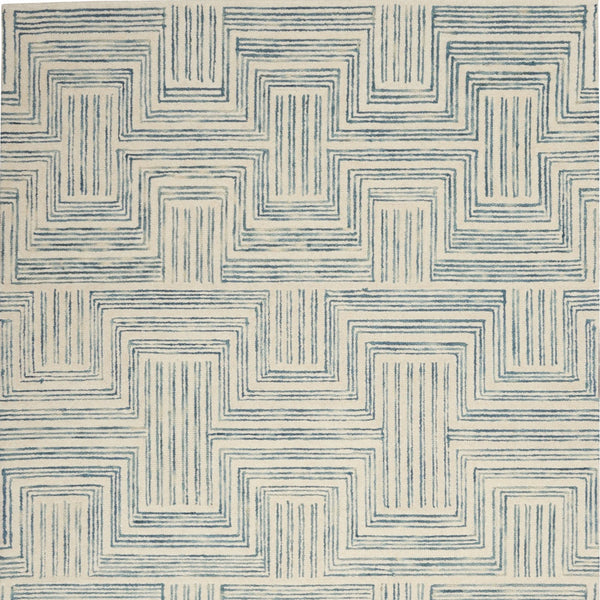 Homeroots 4' X 6' Ivory And Turquoise Wool Geometric Area Rug  Wool 553525