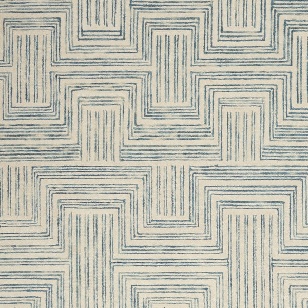 Homeroots 4' X 6' Ivory And Turquoise Wool Geometric Area Rug  Wool 553525