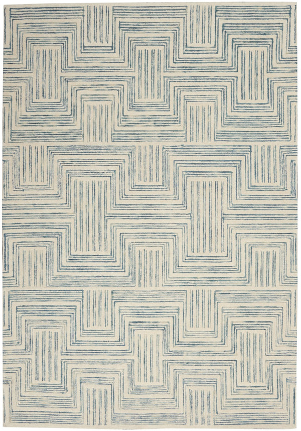HomeRoots 5' Ivory and Turquoise Wool Geometric Area Rug - Modern Design for Cozy Living Spaces and Style 4' X 6' 553525