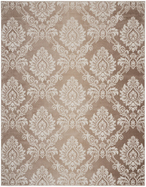 Homeroots 9' X 12' Ivory And Brown Damask Distressed Non Skid Area Rug  Polypropylene 553533