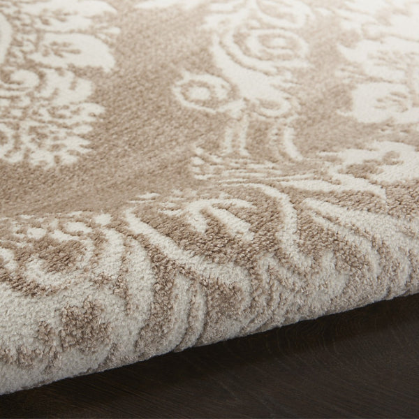 HomeRoots 8' Ivory and Tan Damask Distressed Area Rug - Timeless Elegance for Living Rooms & Bedrooms 9' X 12' 553533