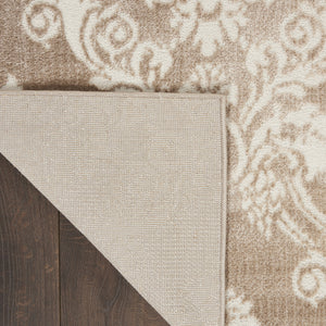 Homeroots 9' X 12' Ivory And Brown Damask Distressed Non Skid Area Rug  Polypropylene 553533
