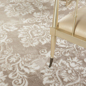 Homeroots 9' X 12' Ivory And Brown Damask Distressed Non Skid Area Rug  Polypropylene 553533