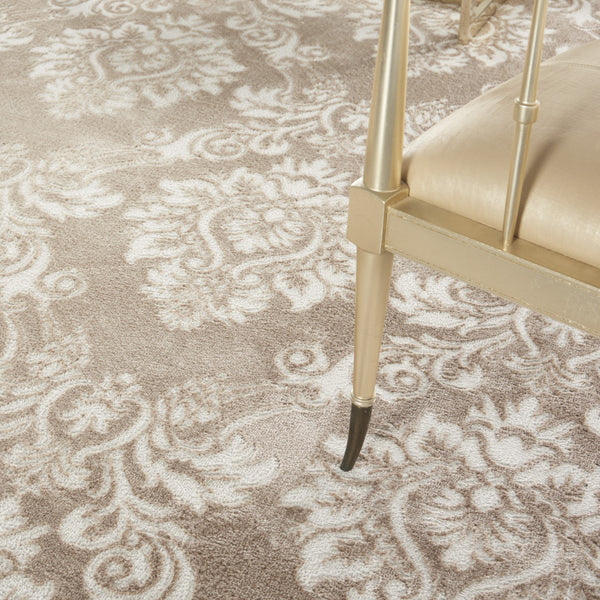 Homeroots 9' X 12' Ivory And Brown Damask Distressed Non Skid Area Rug  Polypropylene 553533