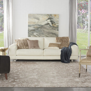 HomeRoots 8' Ivory and Tan Damask Distressed Area Rug - Timeless Elegance for Living Rooms & Bedrooms 9' X 12' 553533