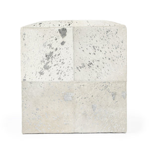 Butler Specialty Company Victorian Hair-on-hide Cube Ottoman – Elegant Accent For Modern Interiors White Leather Patch Work,Mango Wood,Foam 5535409-butler