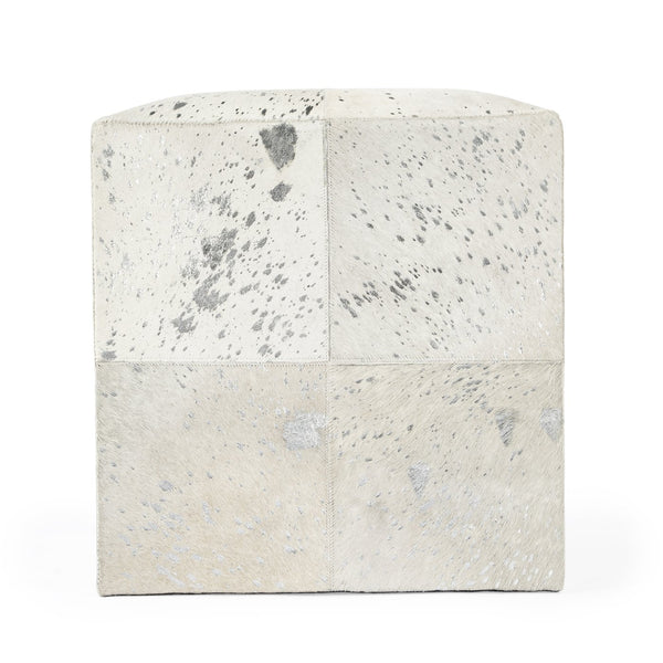 Butler Specialty Company Victorian Hair-on-hide Cube Ottoman – Elegant Accent For Modern Interiors White Leather Patch Work,Mango Wood,Foam 5535409-butler