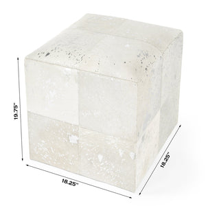 Butler Specialty Company Victorian Hair-on-hide Cube Ottoman – Elegant Accent For Modern Interiors White Leather Patch Work,Mango Wood,Foam 5535409-butler