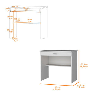 HomeRoots 32" White Wood Computer Desk - Compact, Stylish Workspace with Hidden Storage and Open Shelving Options 553547