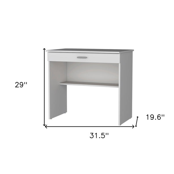 HomeRoots 32" White Wood Computer Desk - Compact, Stylish Workspace with Hidden Storage and Open Shelving Options 553547