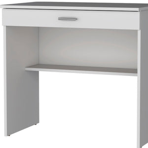 HomeRoots 32" White Wood Computer Desk - Compact, Stylish Workspace with Hidden Storage and Open Shelving Options 553547