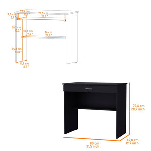 HomeRoots 32" Black Wood Computer Desk – Stylish Compact Workspace with Hidden Storage & Open Shelving Solution 553548