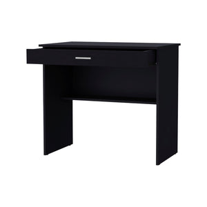 HomeRoots 32" Black Wood Computer Desk – Stylish Compact Workspace with Hidden Storage & Open Shelving Solution 553548