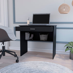 HomeRoots 32" Black Wood Computer Desk – Stylish Compact Workspace with Hidden Storage & Open Shelving Solution 553548