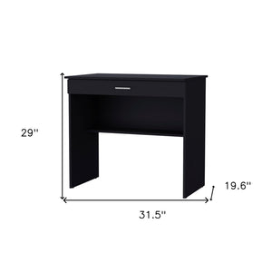 HomeRoots 32" Black Wood Computer Desk – Stylish Compact Workspace with Hidden Storage & Open Shelving Solution 553548