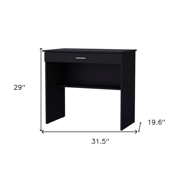 HomeRoots 32" Black Wood Computer Desk – Stylish Compact Workspace with Hidden Storage & Open Shelving Solution 553548