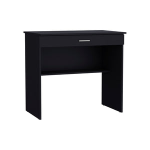 HomeRoots 32" Black Wood Computer Desk – Stylish Compact Workspace with Hidden Storage & Open Shelving Solution 553548