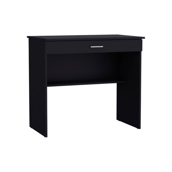 HomeRoots 32" Black Wood Computer Desk – Stylish Compact Workspace with Hidden Storage & Open Shelving Solution 553548