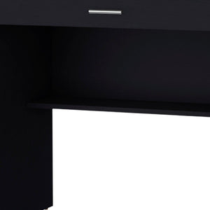 HomeRoots 32" Black Wood Computer Desk – Stylish Compact Workspace with Hidden Storage & Open Shelving Solution 553548
