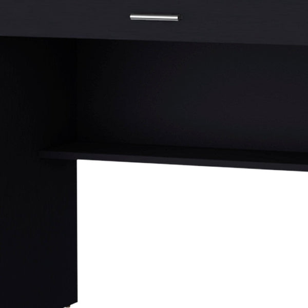 HomeRoots 32" Black Wood Computer Desk – Stylish Compact Workspace with Hidden Storage & Open Shelving Solution 553548