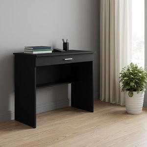 HomeRoots 32" Black Wood Computer Desk – Stylish Compact Workspace with Hidden Storage & Open Shelving Solution 553548