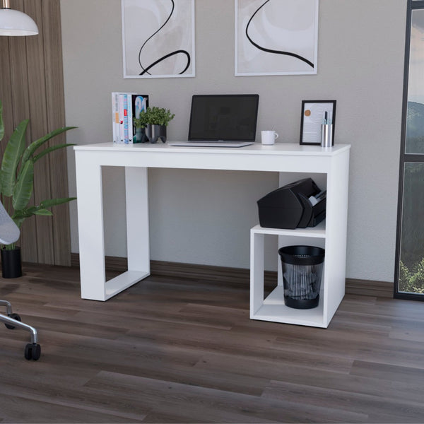 HomeRoots 47" White Wood Writing Desk - Timeless Charm & Functionality for Home Office, Study, or Living Room 553549