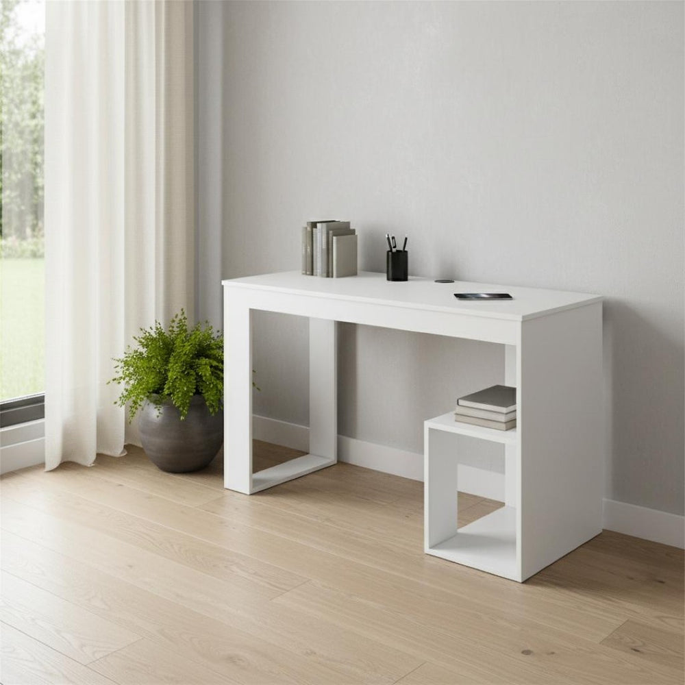 HomeRoots 47" White Wood Writing Desk - Timeless Charm & Functionality for Home Office, Study, or Living Room 553549