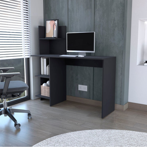 HomeRoots 47" Black Wood Writing Desk - Stylish, Durable Workspace with Open Shelving for Home Office & More! 553550