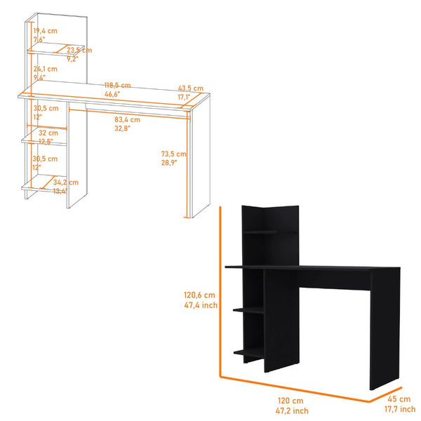 HomeRoots 47" Black Wood Writing Desk - Stylish, Durable Workspace with Open Shelving for Home Office & More! 553550